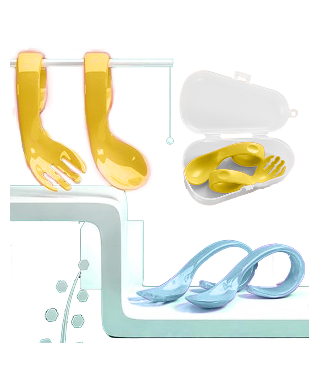 Babymoon Learn to Eat Baby Self Feeding Set, Silicone Spoon and Fork along with Storage Box Pack of 2 - Yellow-Blue-picture-40