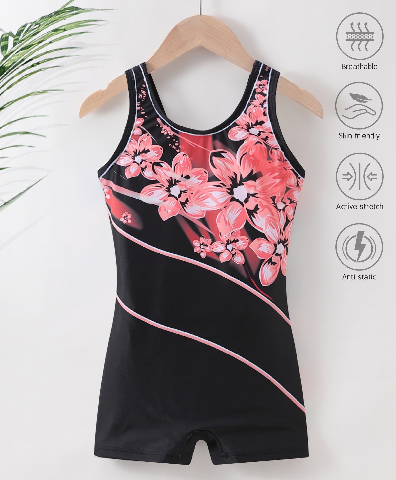 Pine Active Sleeveless Legged Swimsuit Floral Print - Black-picture-3