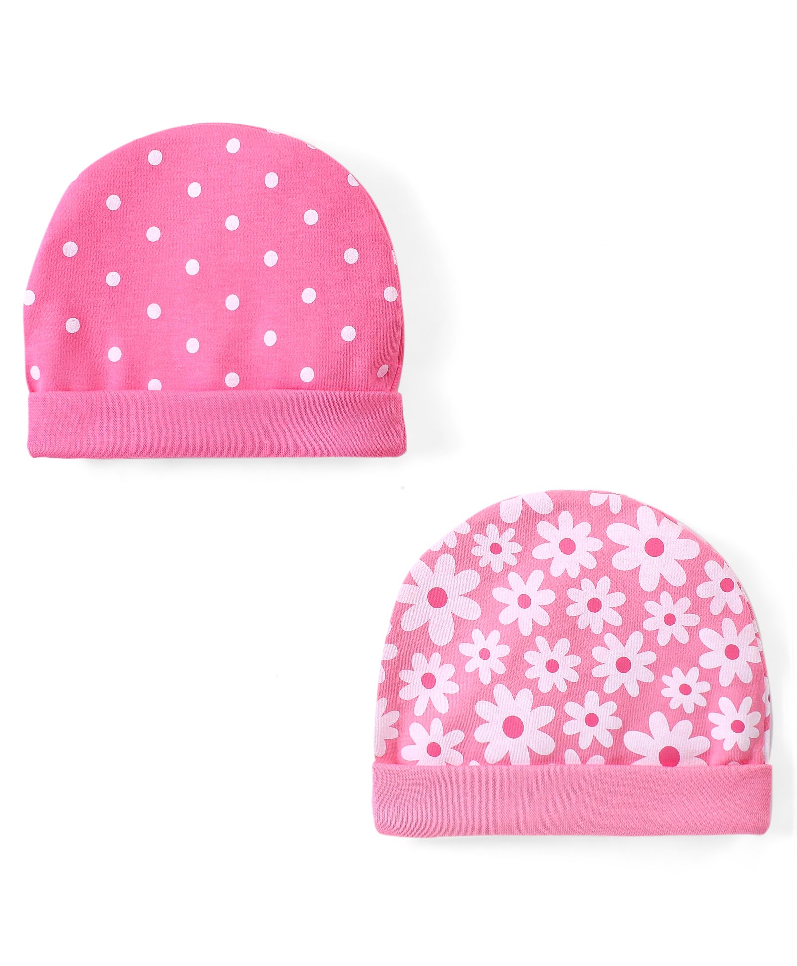 Babyhug 100% Cotton Interlock Knit Polka Dots & Floral Print Caps Pack of 2 - Pink-picture-21