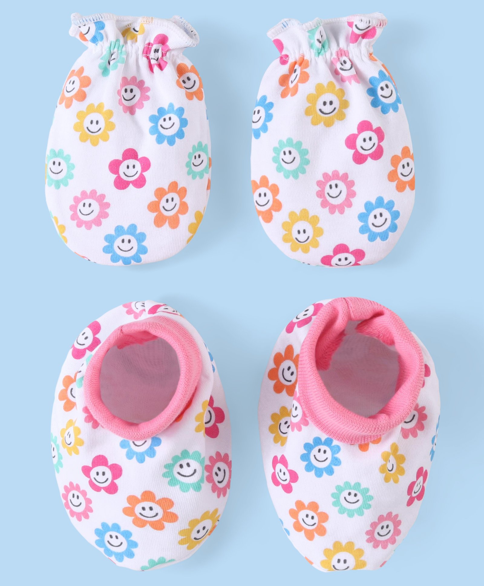 Babyhug 100% Cotton Mittens & Booties Set Floral Print - Multicolour-image-47