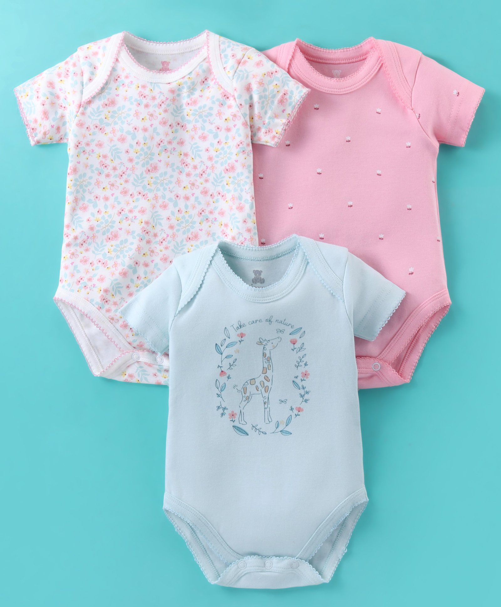I Bears Interlock Half Sleeves Onesies Floral Print Pack of 3 - Multicolor-picture-10