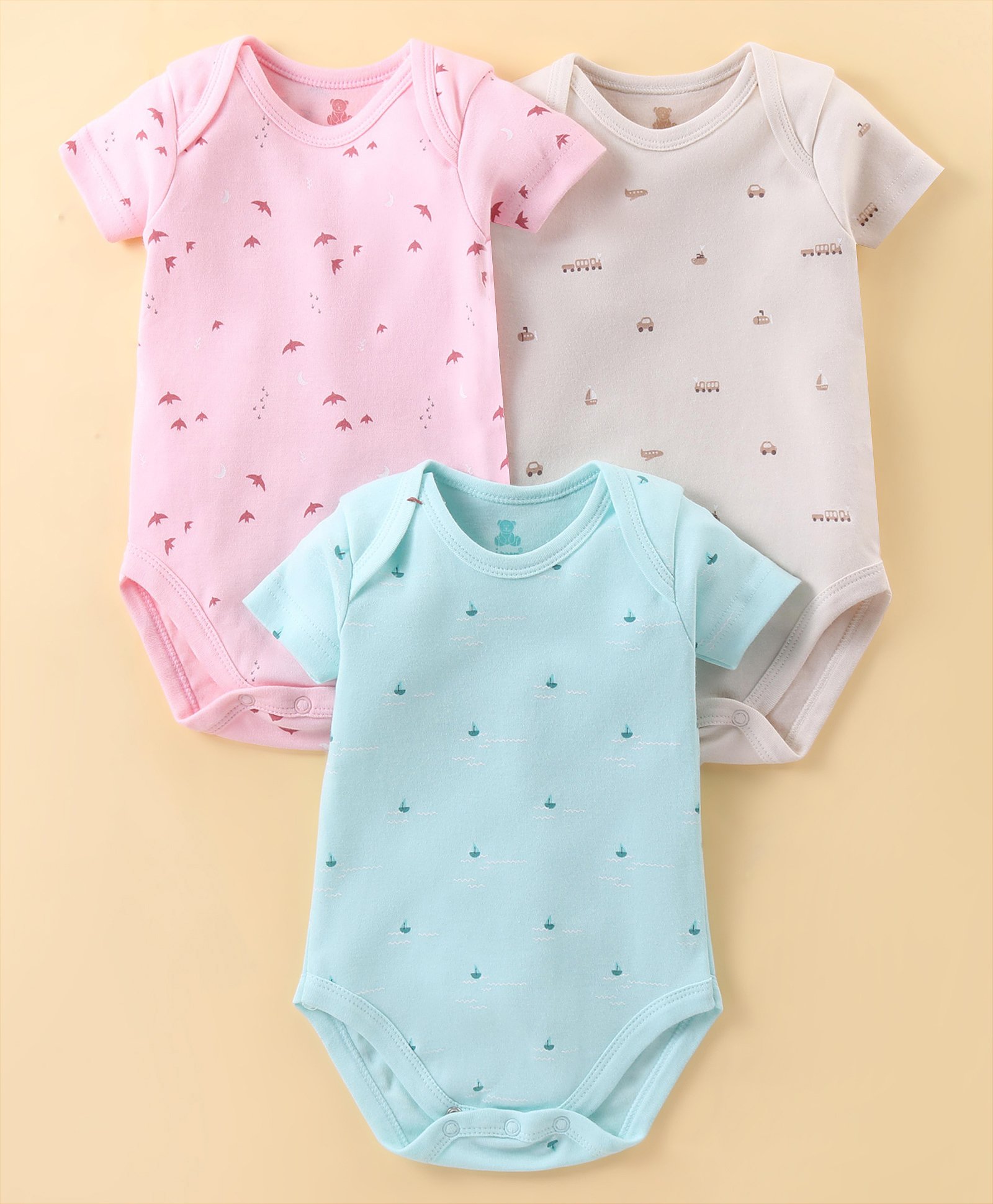 I Bears Interlock Half Sleeves Onesies Boats & Trucks Print Pack of 3 - Multicolor-image-22