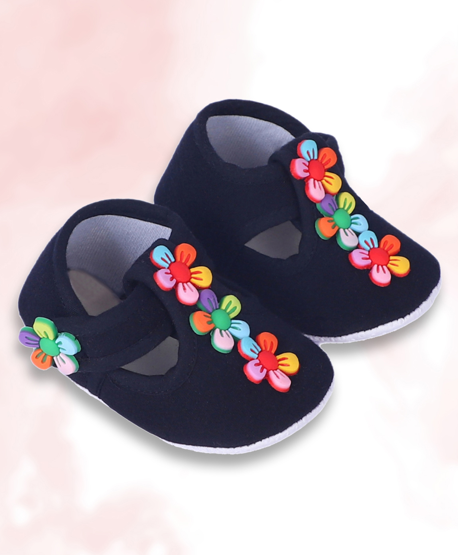 Coco Candy Floral Applique Detailed Velcro Closure Booties - Black-image-10