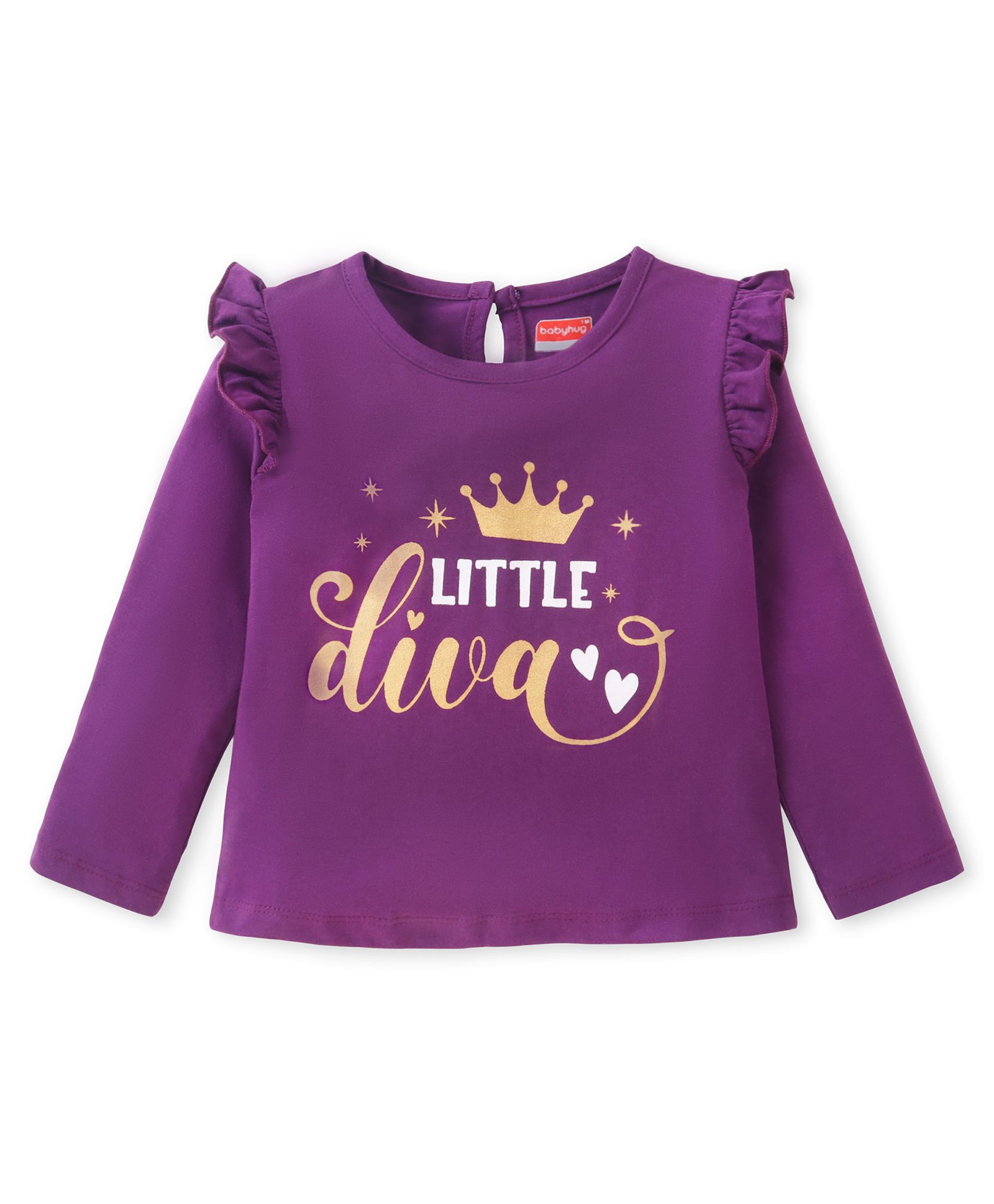 Babyhug Cotton Knit Full Sleeves Top With Text Graphics & Frill Detailing -Purple-picture-29