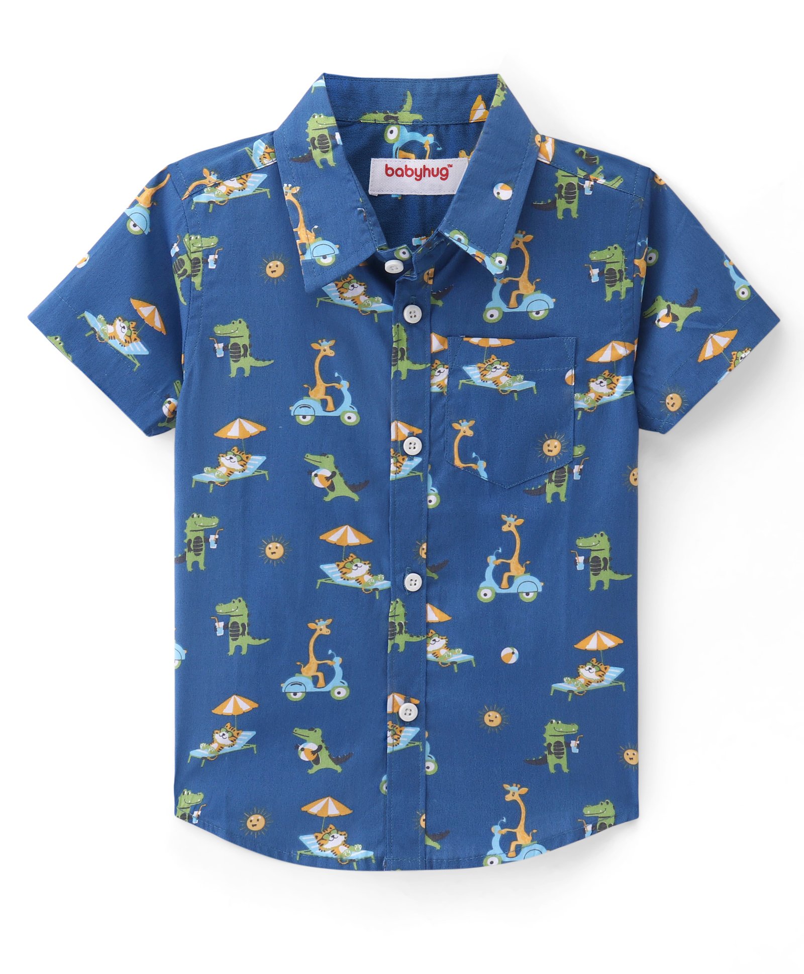 Babyhug Cotton Woven Half Sleeves Regular Collar Shirt Animal Print- Blue-picture-20