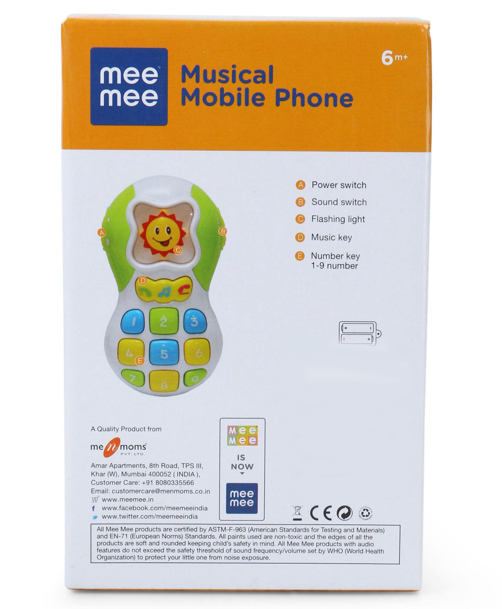 Mee Mee Musical Mobile Phone With Flashing Light Multicolour