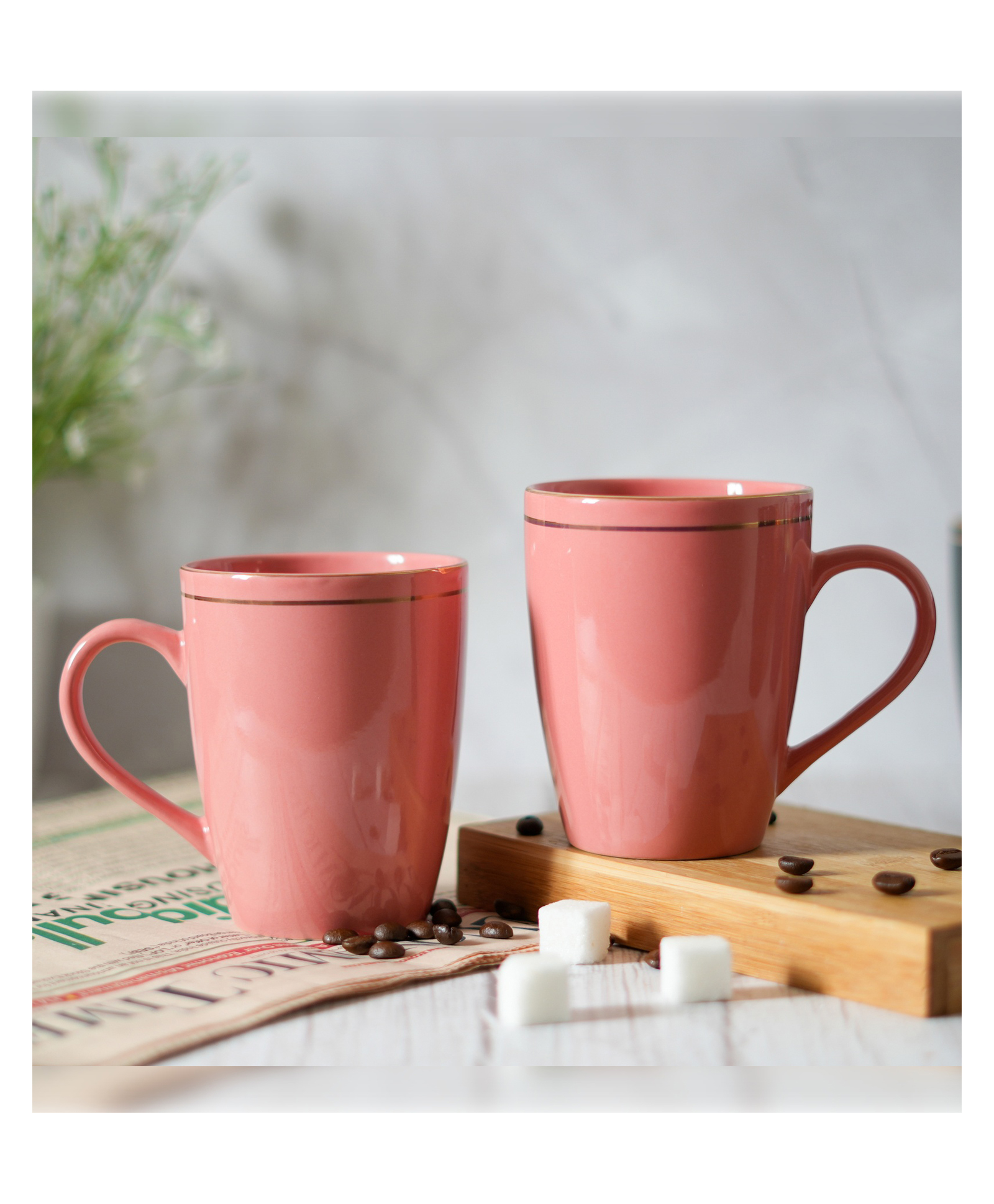 Femora Peach Set Of 2 Gold Series Ceramic Coffee Mug - 360 ml-picture-25