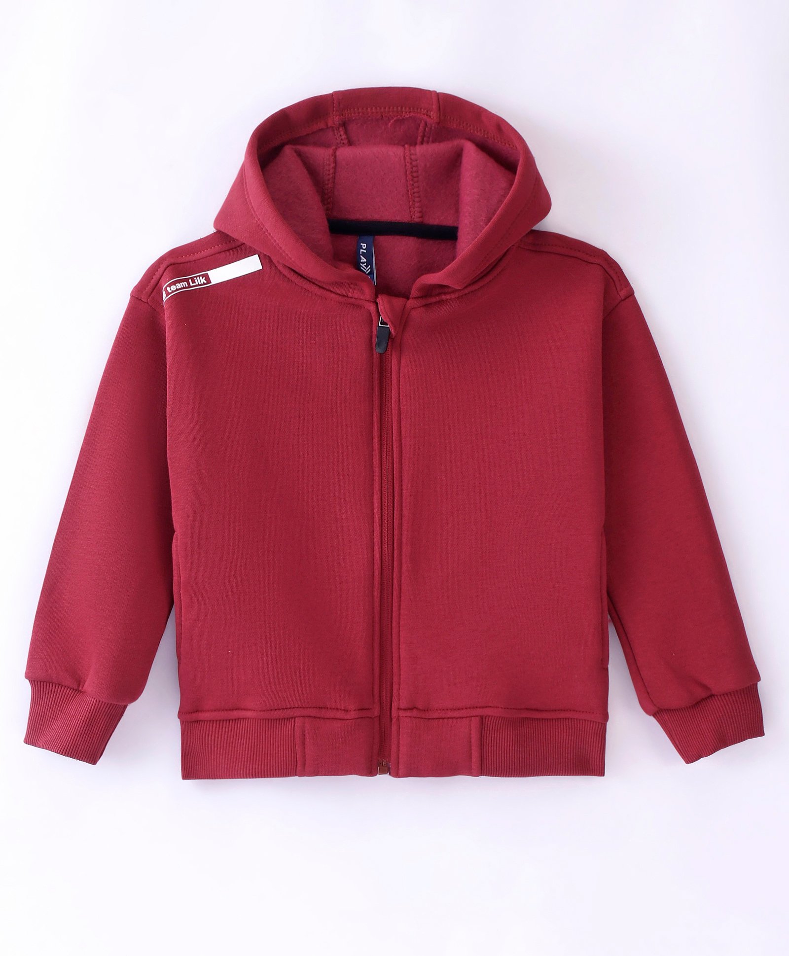 Little Kangaroos Knitted Full Sleeves Solid Color Hooded Sweatjacket- Dark Red-image-19