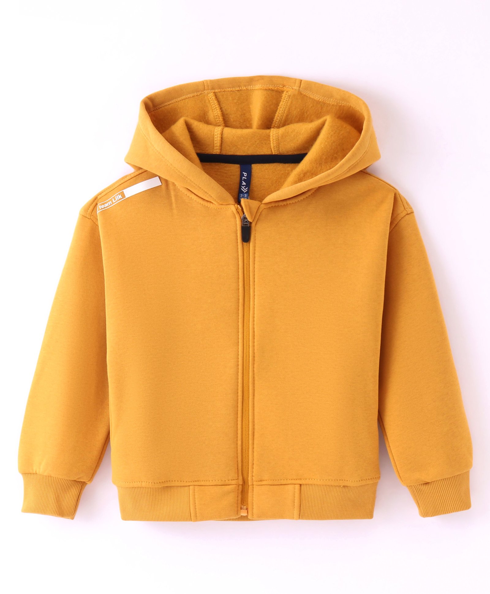 Little Kangaroos Knitted Full Sleeves Solid Color Hooded Sweatjacket-  Yellow-image-1