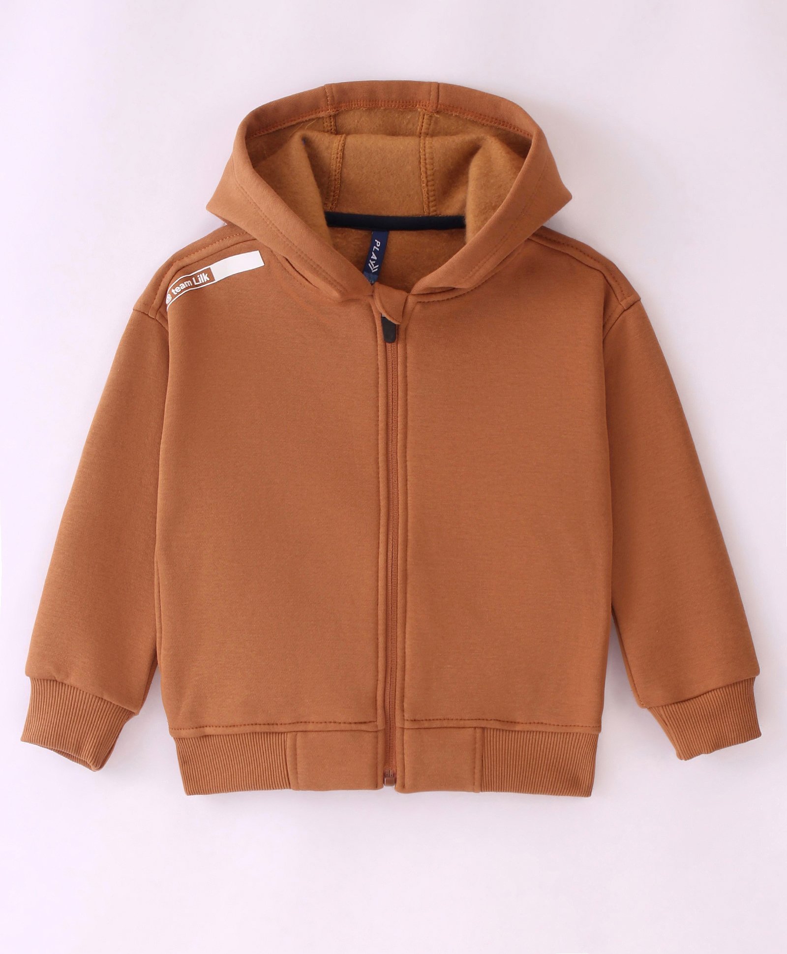 Little Kangaroos Knitted Full Sleeves Solid Color Hooded Sweatjacket - Brown-image-22