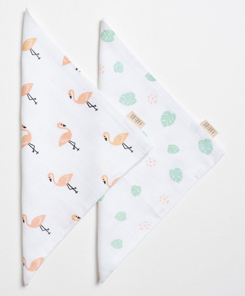 Aariro Organic Cotton Muslin Washcloth Tropical Flamingo  Set of 2