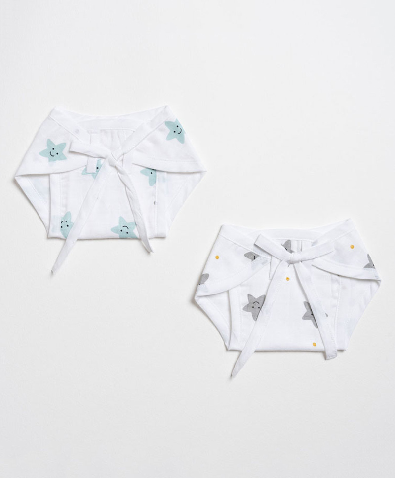 Aariro Organic Cotton Nappy Mint Smiley Star Set of 2-image-33