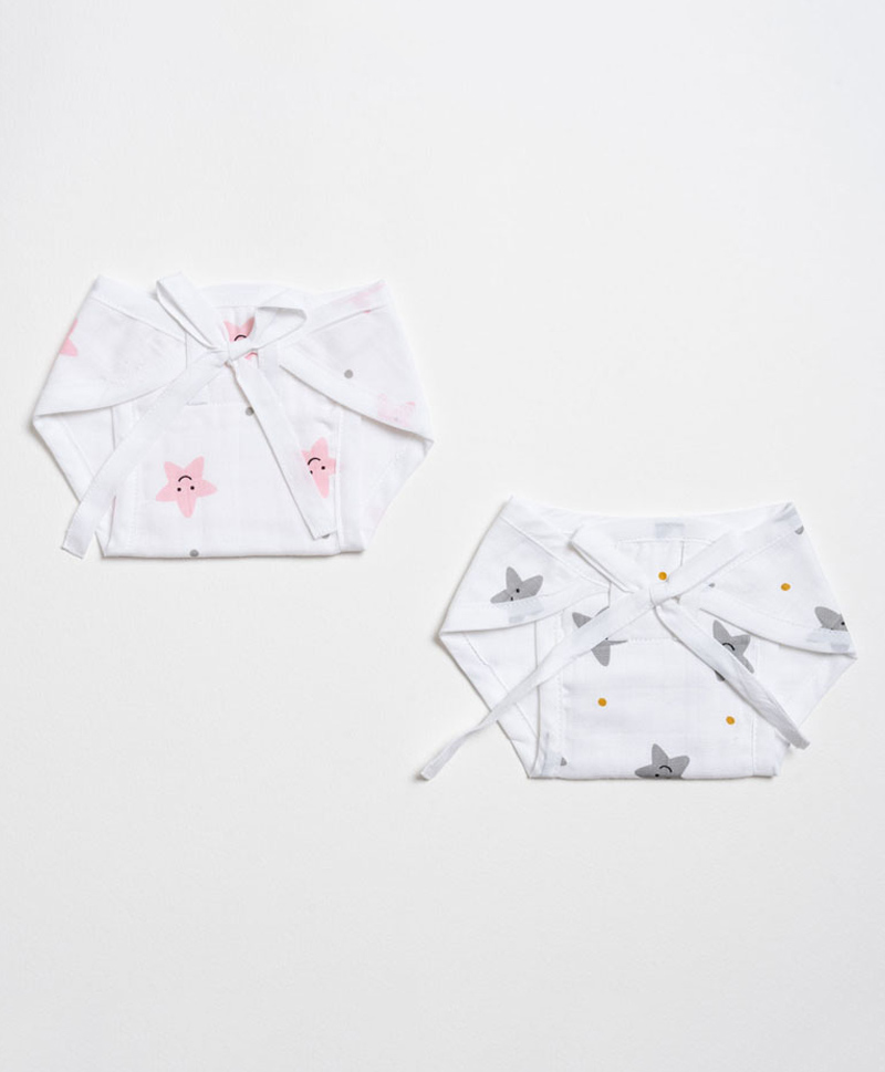 Aariro Organic Cotton Nappy Peach Smiley Star Set of 2-image-32