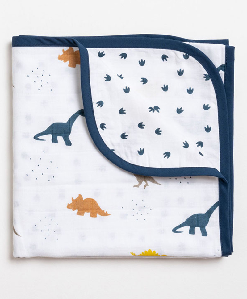 Aariro Organic Cotton Reversible Muslin Blanket Little Dino-image-13