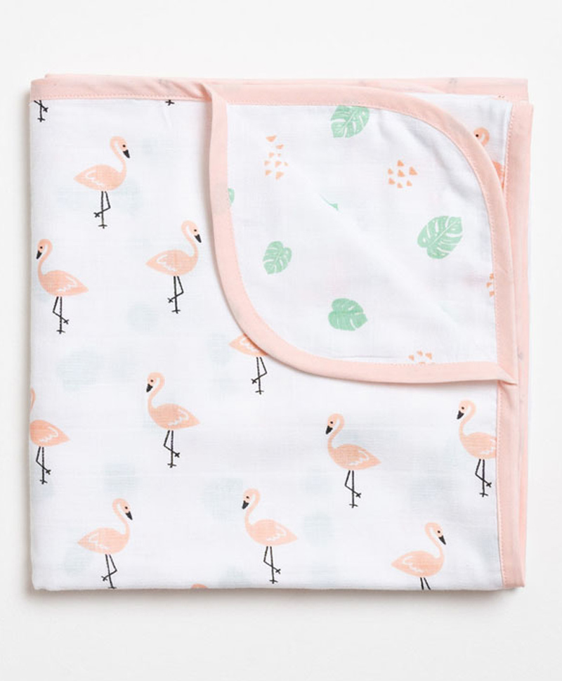 Aariro Organic Cotton Reversible Muslin Blanket Tropical Flamingo-image-27