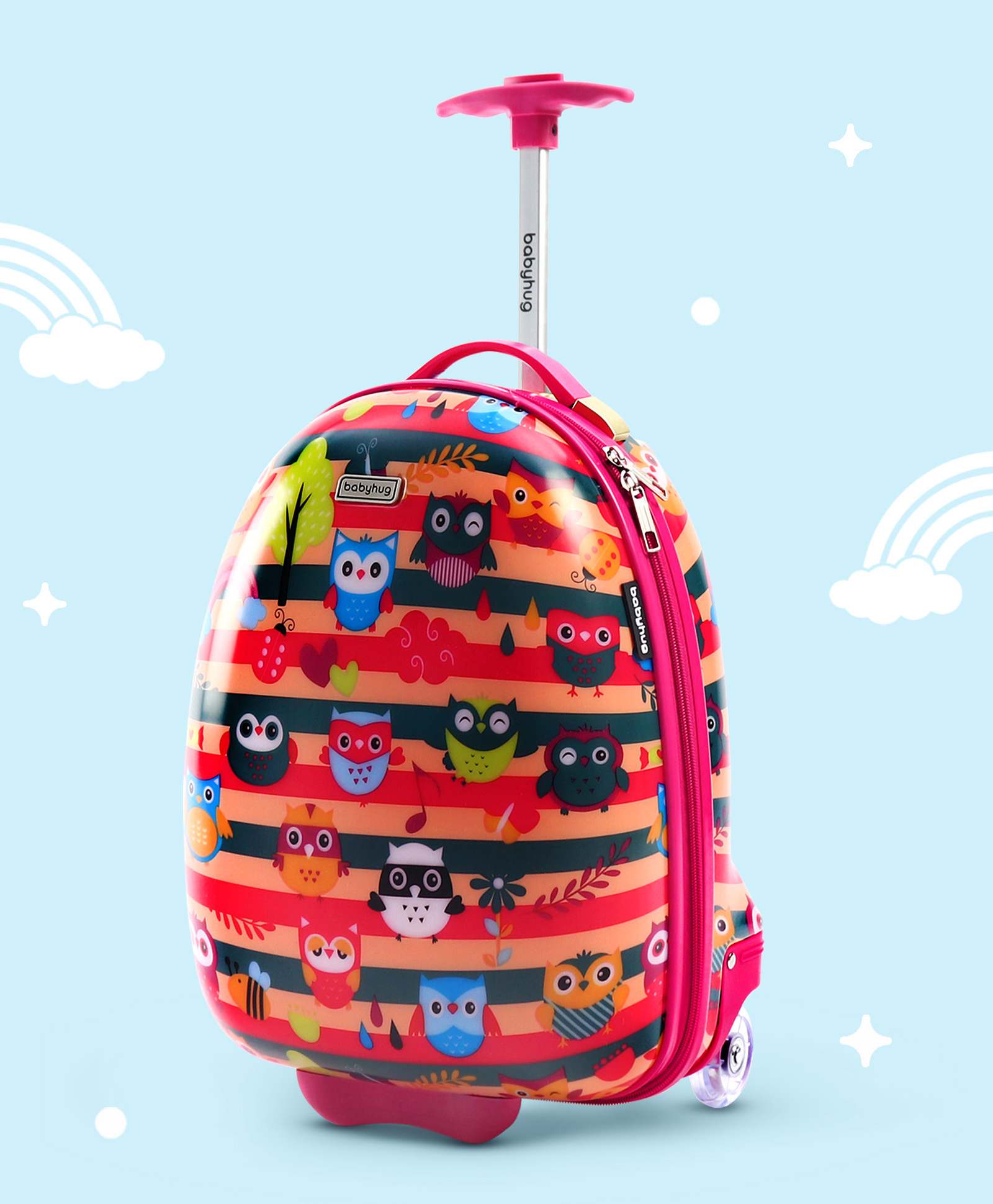 Babyhug Trolley Bag Owl Print Dark Pink-16 Inches-image-32