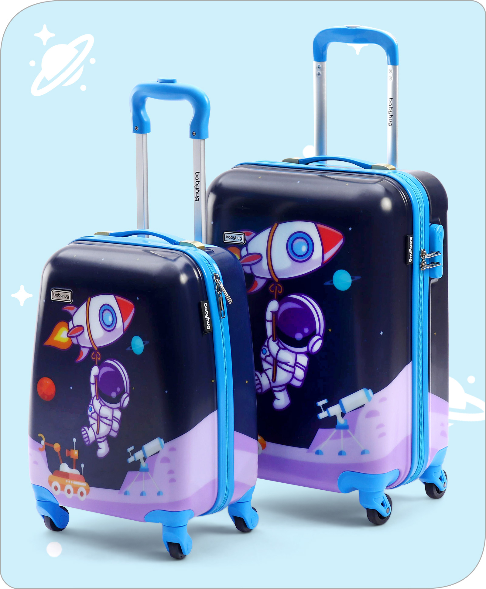 Babyhug Trolley Bag Space Theme Print Pack of 2 Purple -18 & 20 Inches-image-13