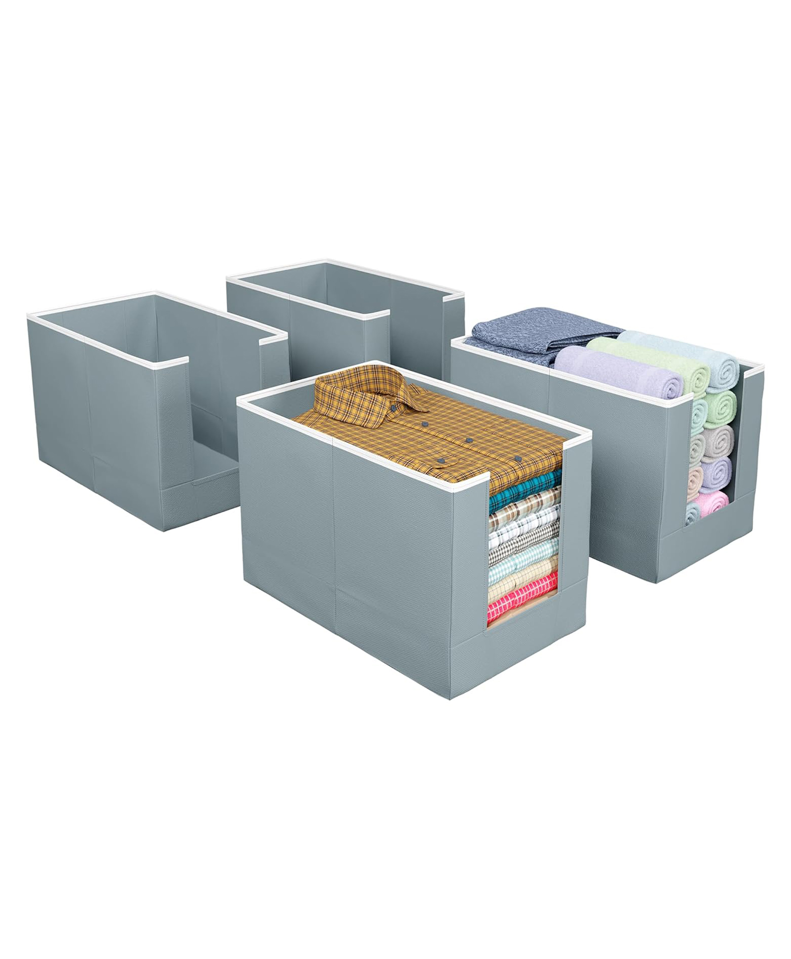 Kuber Industries Non-Woven 4 Pieces Shirt Stacker Wardrobe Organizer Grey