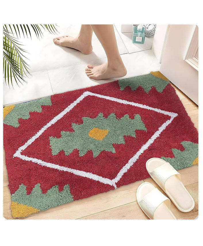 AAZEEM Abstract Cotton  Door mat  for Home (Maroon)-picture-36