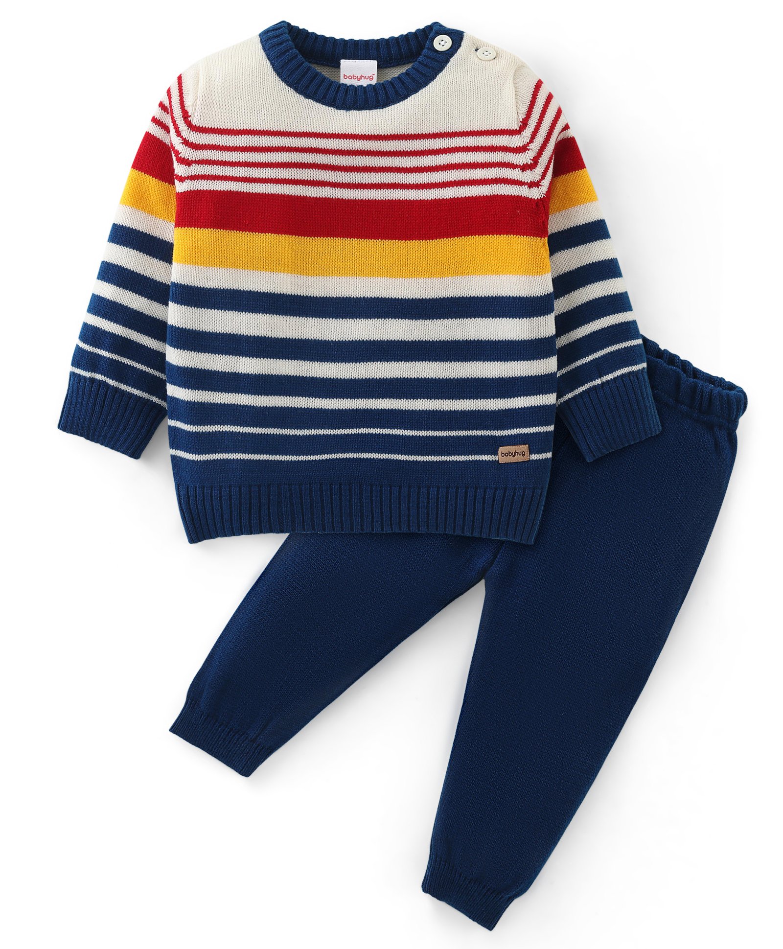 Babyhug Knitted Full Sleeves Sweater Set with Stripes Design - Navy Blue-image-35