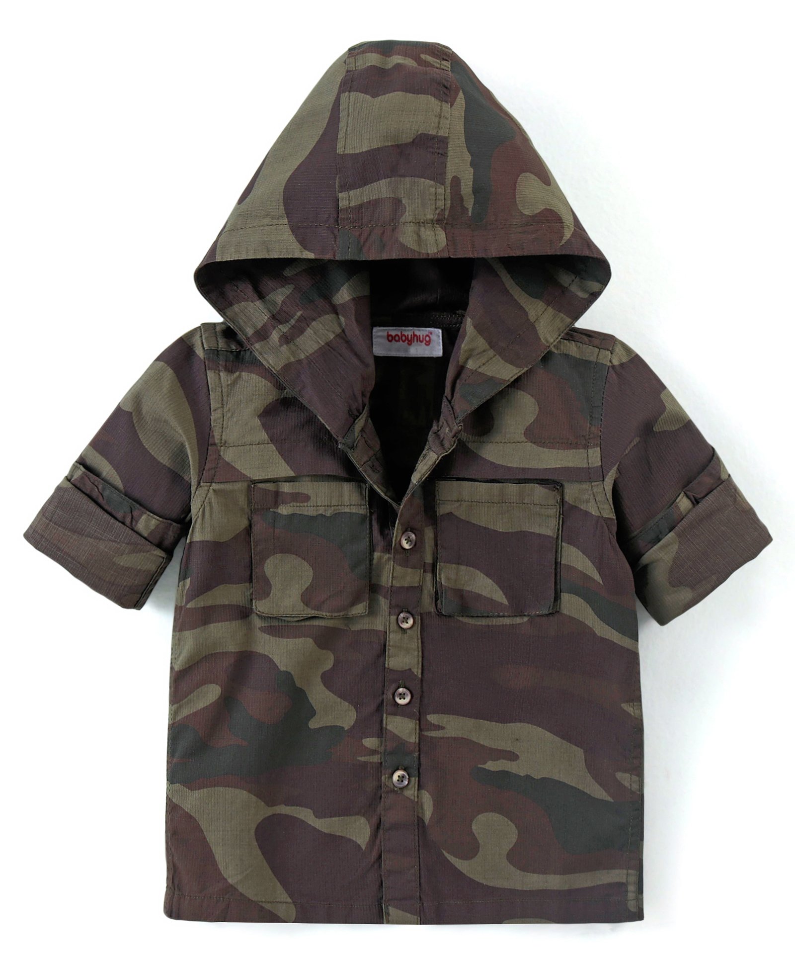 Babyhug Full Sleeves Hooded Shirt With Camouflage Print - Multicolour-image-36