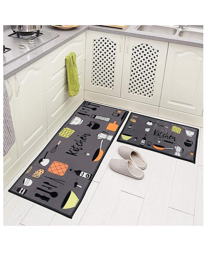 AAZEEM Abstract Kitchen Floor Mat & Runner with Anti Skid Backing - Set of 2