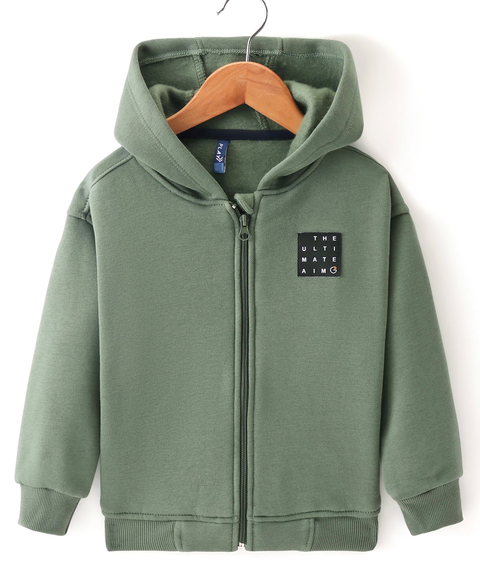 Little Kangaroos Fleece Knit Full Sleeves Hooded Jacket with Patch - Olive Green-image-40