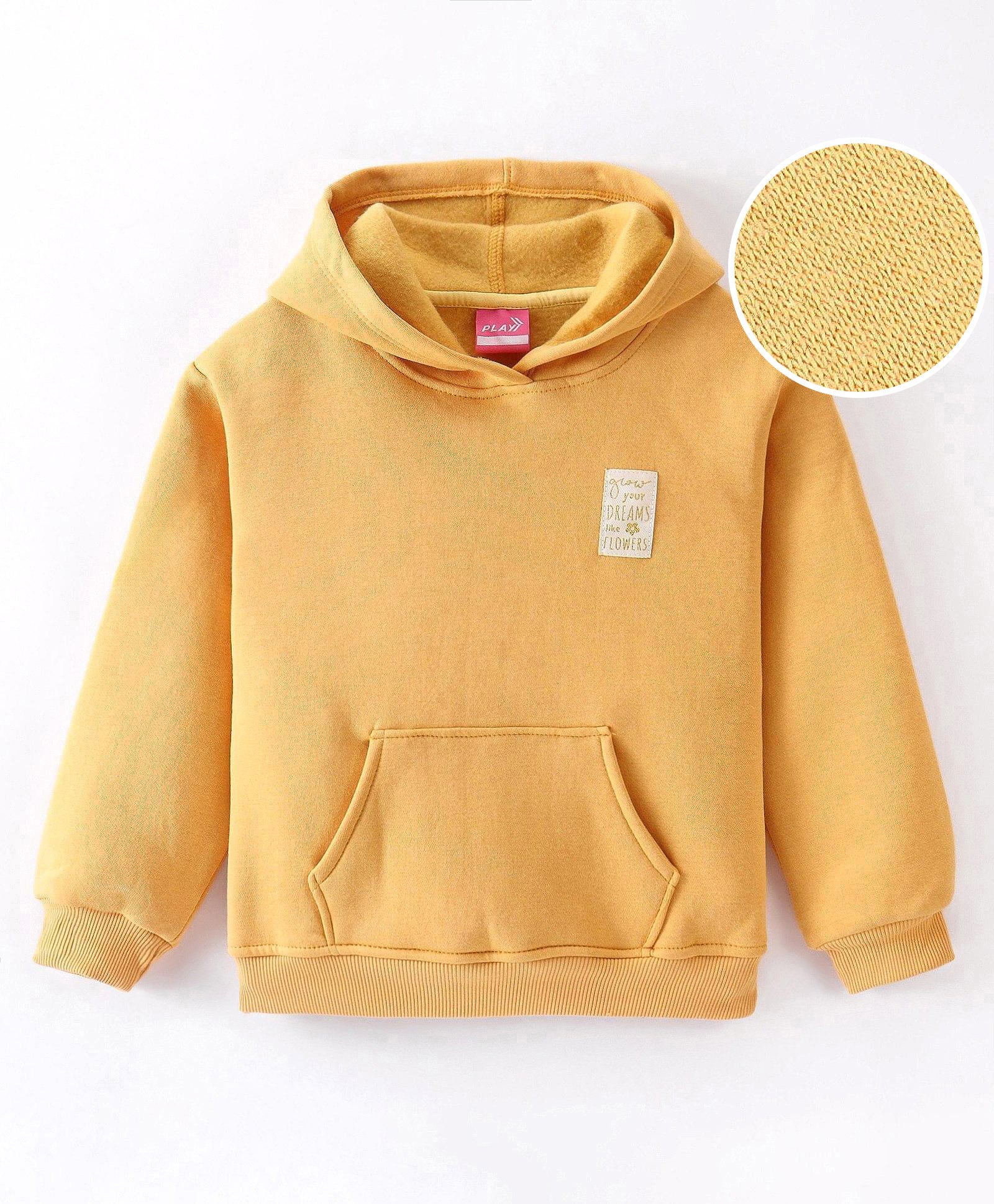 Little Kangaroos Fleece Knit Full Sleeves Solid Color Hooded Sweatshirt - Yellow-picture-26