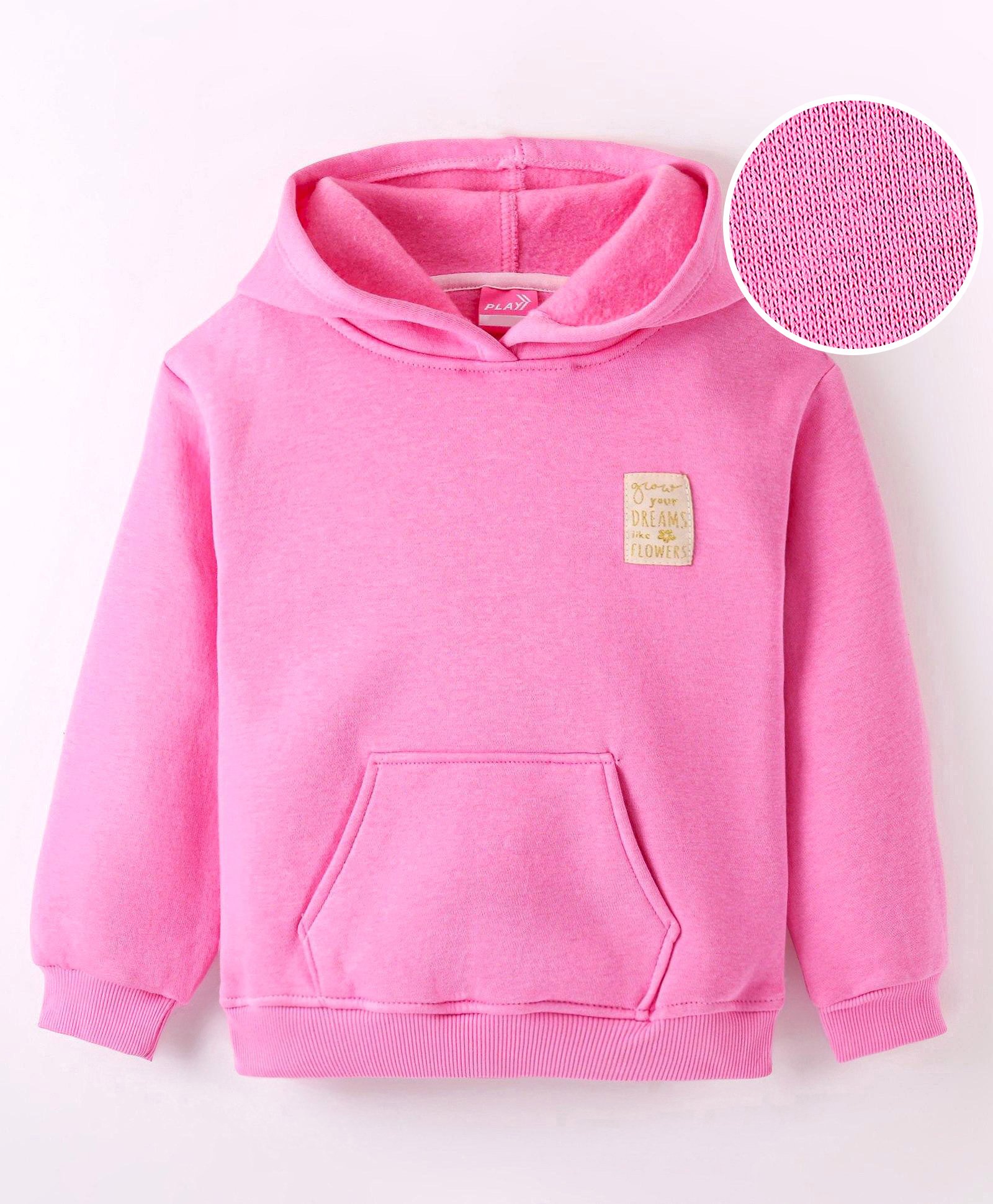 Little Kangaroos Fleece Knit Full Sleeves Solid Color Hooded Sweatshirt - Pink-picture-10
