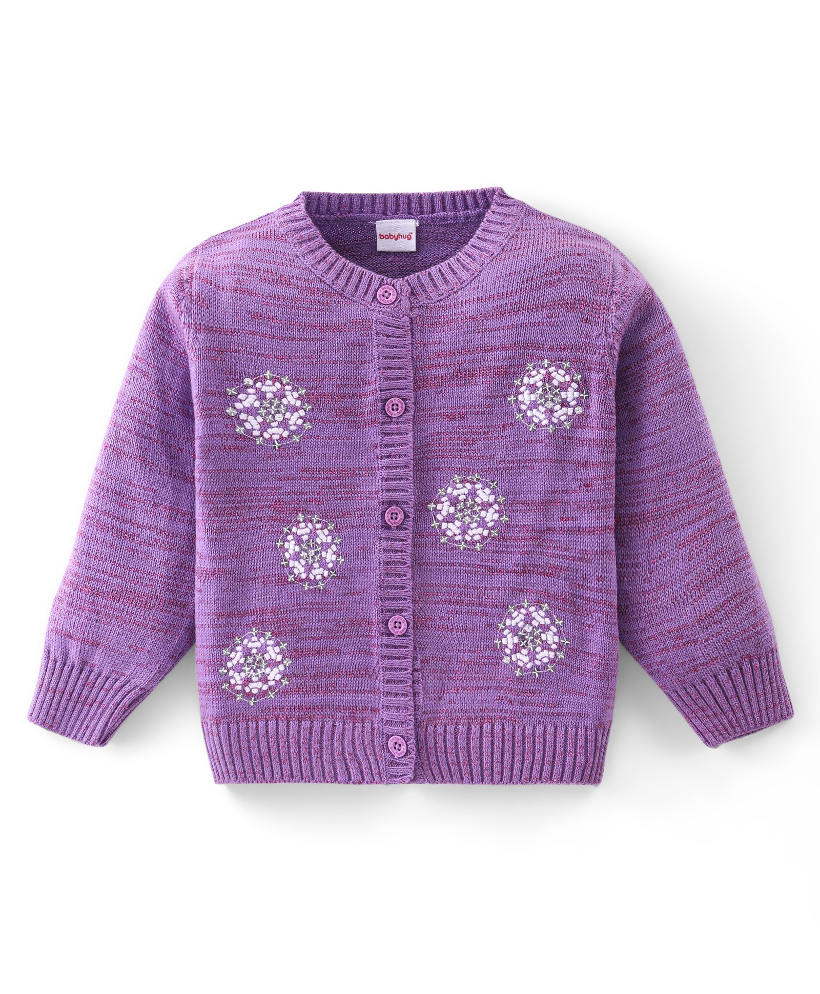 Babyhug Knitted Full Sleeves Front Open Sweater With Show Flakes Design - Lavender-picture-28