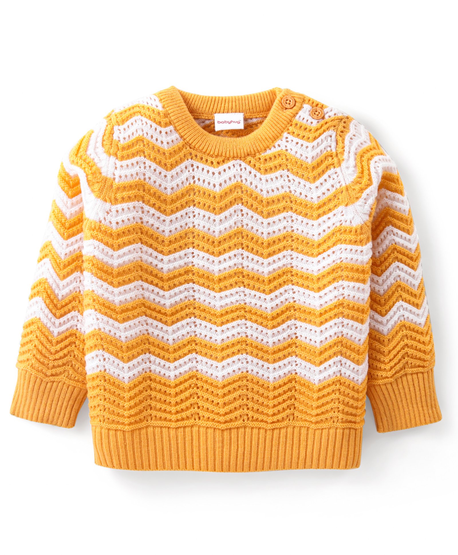 Babyhug Knitted Full Sleeves Striped Pullovers Sweater- Yellow & White-image-22