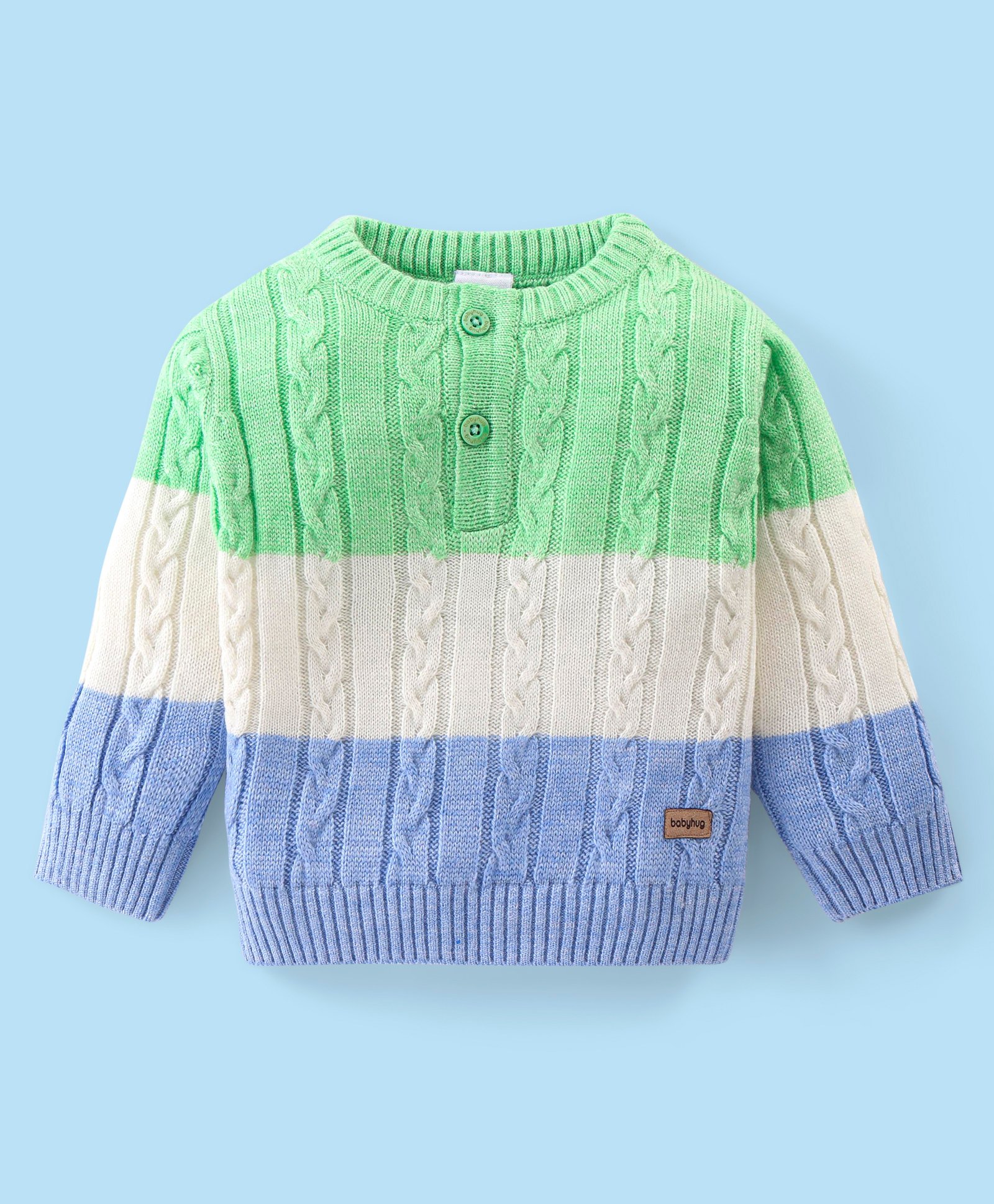 Babyhug Knitted Full Sleeves Pullovers Sweater With Colour Block & Cable Knit Design - Multicolour-picture-23