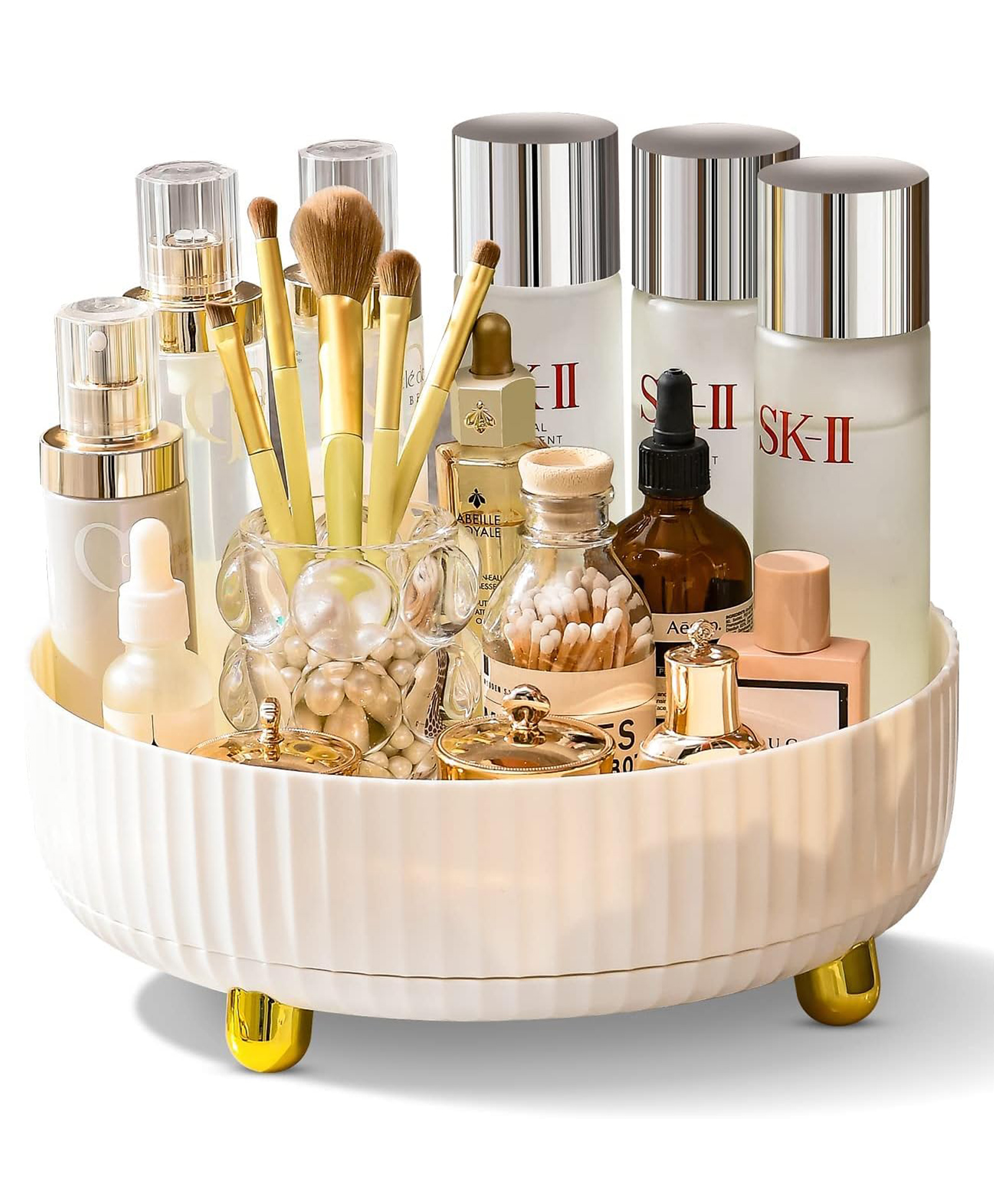 House of Quirk Lazy Susan Turntable, Cosmetics And Perfume Organizer For Cabinet Clear Organizer Bin 360 Degree Rotating Round Storage Tray (White)-image-40