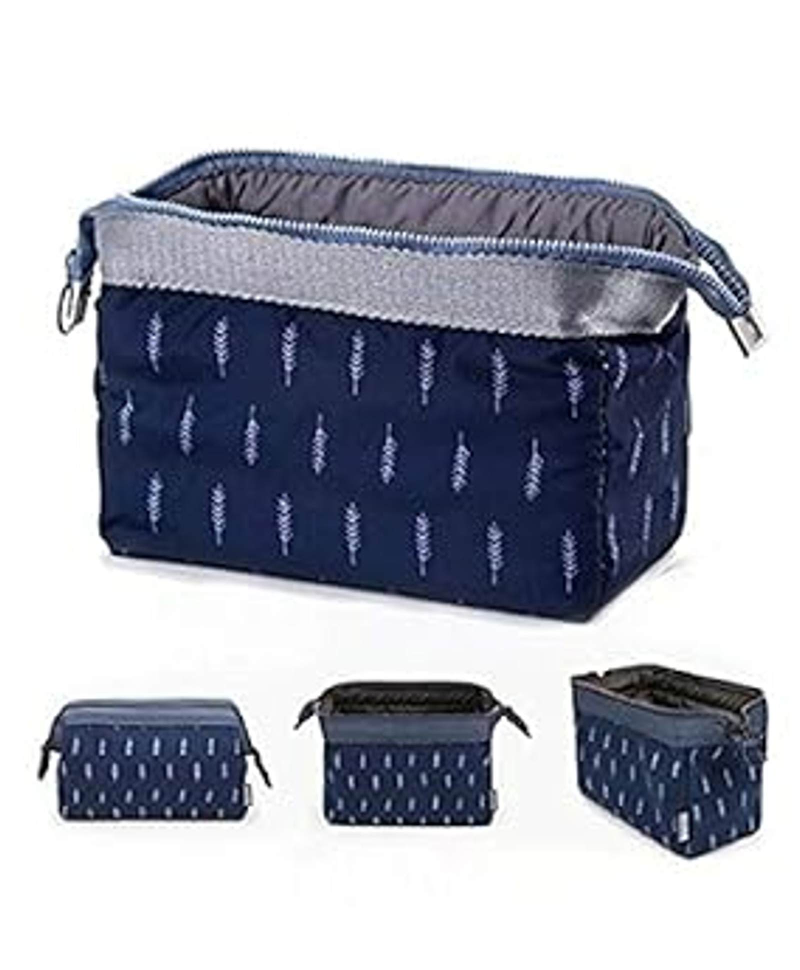 House of Quirk 17 Cms Toiletry Kit Women Jewelry Organizer Electronics Accessories Hard Drive Carry Case Portable Cube Purse (Blue Leaf)-image-41