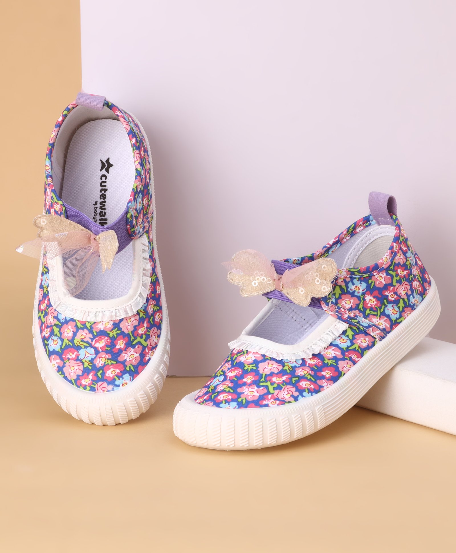 Cute Walk by Babyhug Casual Shoes with Velcro Closure Floral Print & Butterfly Applique - Purple-picture-29