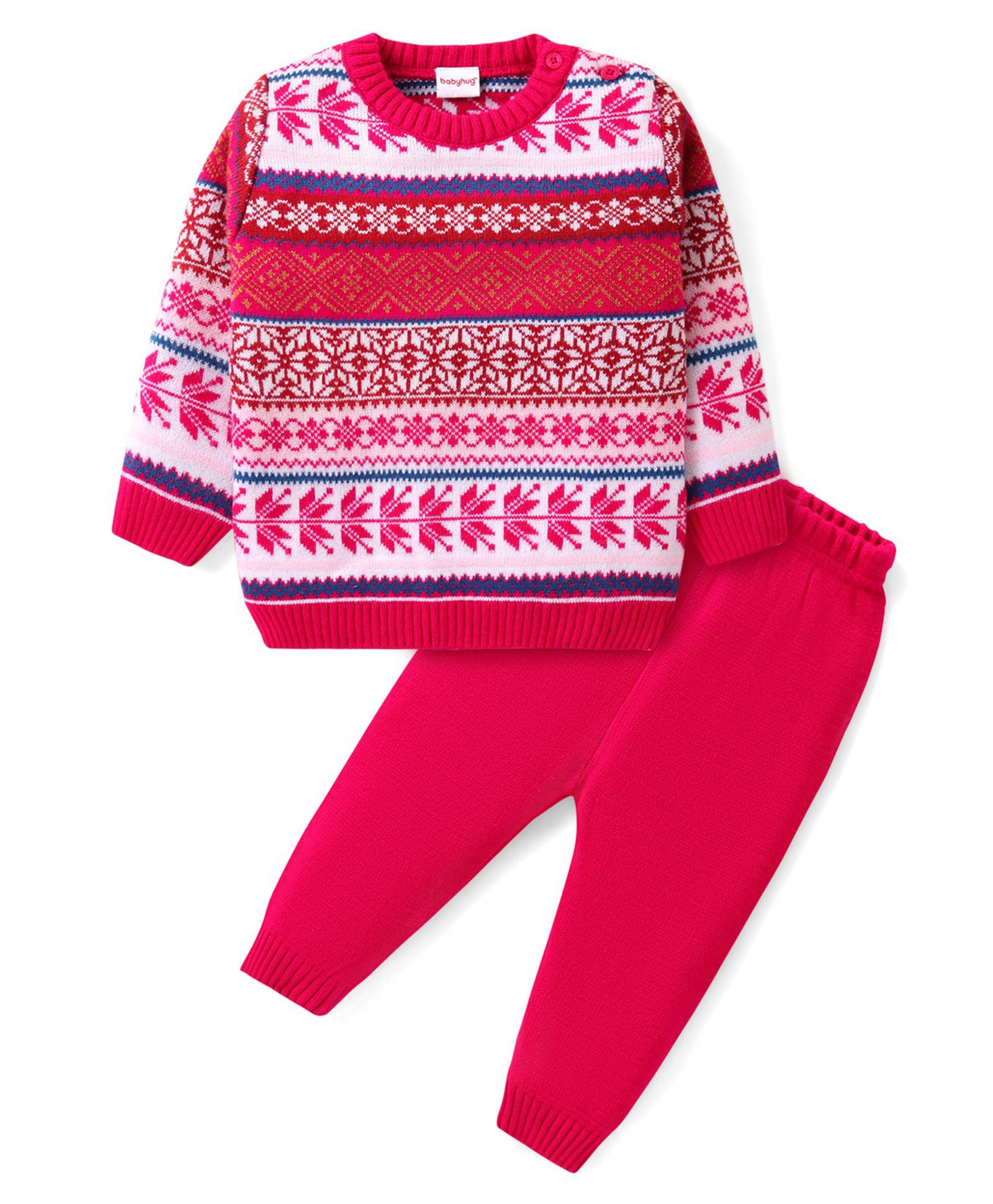 Babyhug Knitted Full Sleeves Pullover Sweater Set with Intarsia Design - Multicolour-image-15
