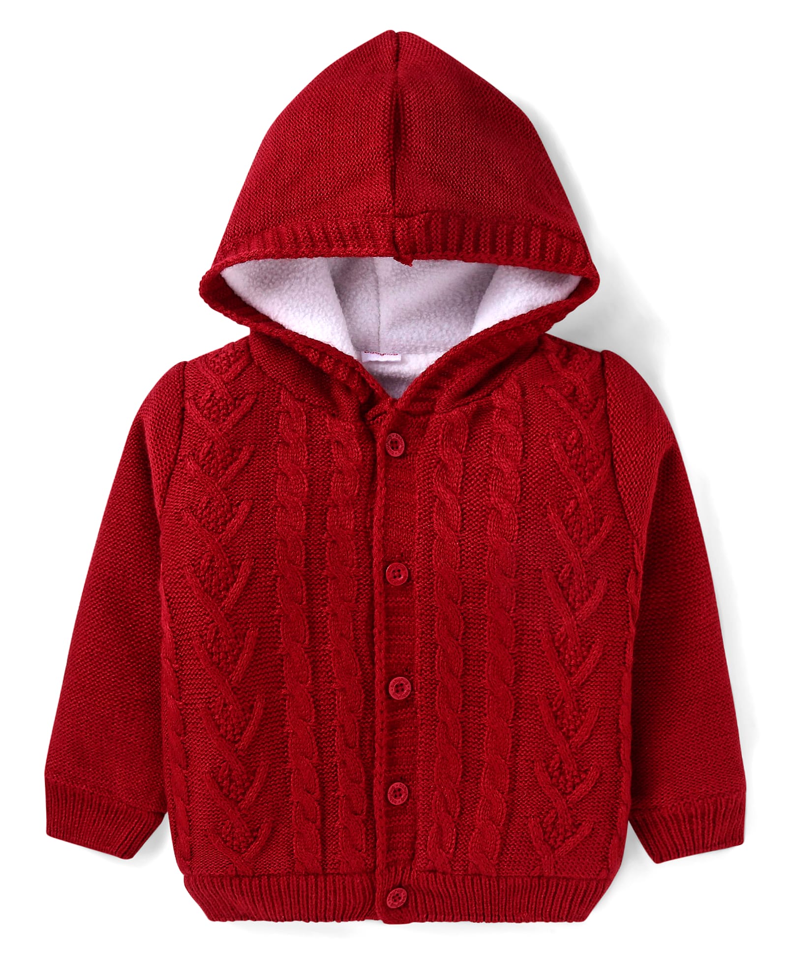 Babyhug Knitted Full Sleeves Front Open Solid Colour Hooded Sweater - Red-picture-21