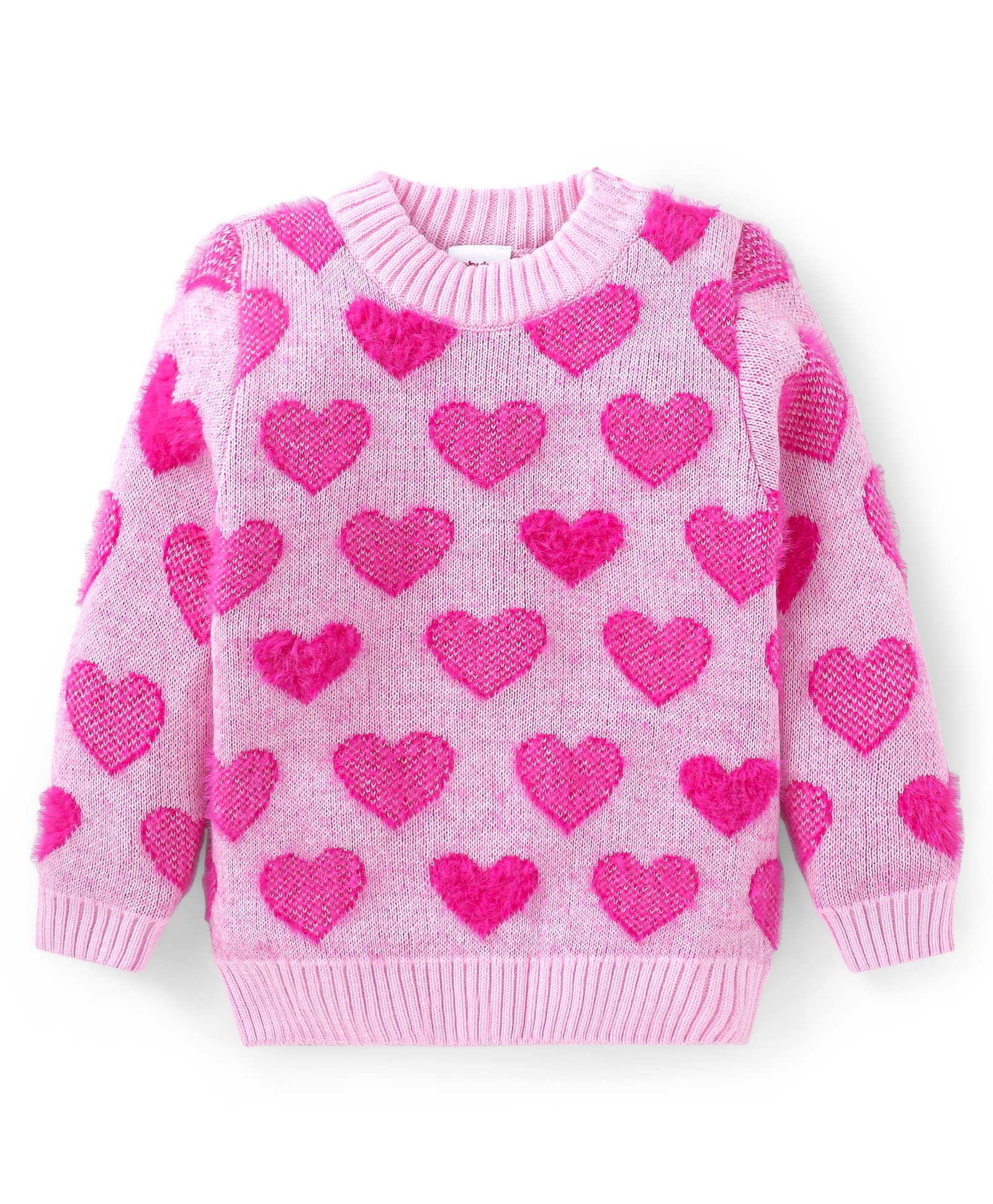 Babyhug Knitted Full Sleeves Pullover Sweater with Hearts Design - Pink-image-32