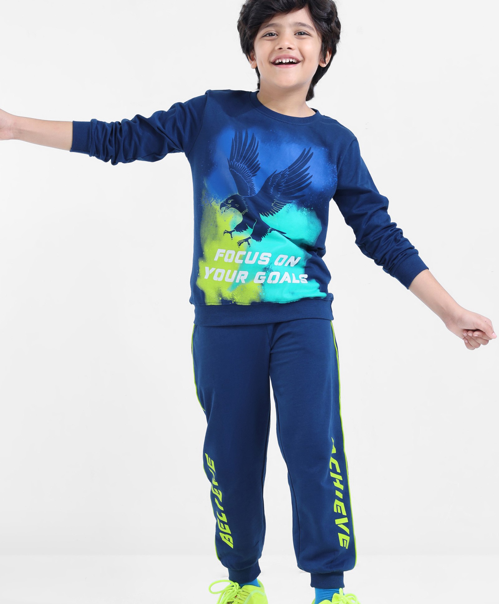 Ollington St. 100% Cotton Knit Full Sleeves Sweatshirt & Joggers Winter Wear Set With Text Print - Navy-picture-19