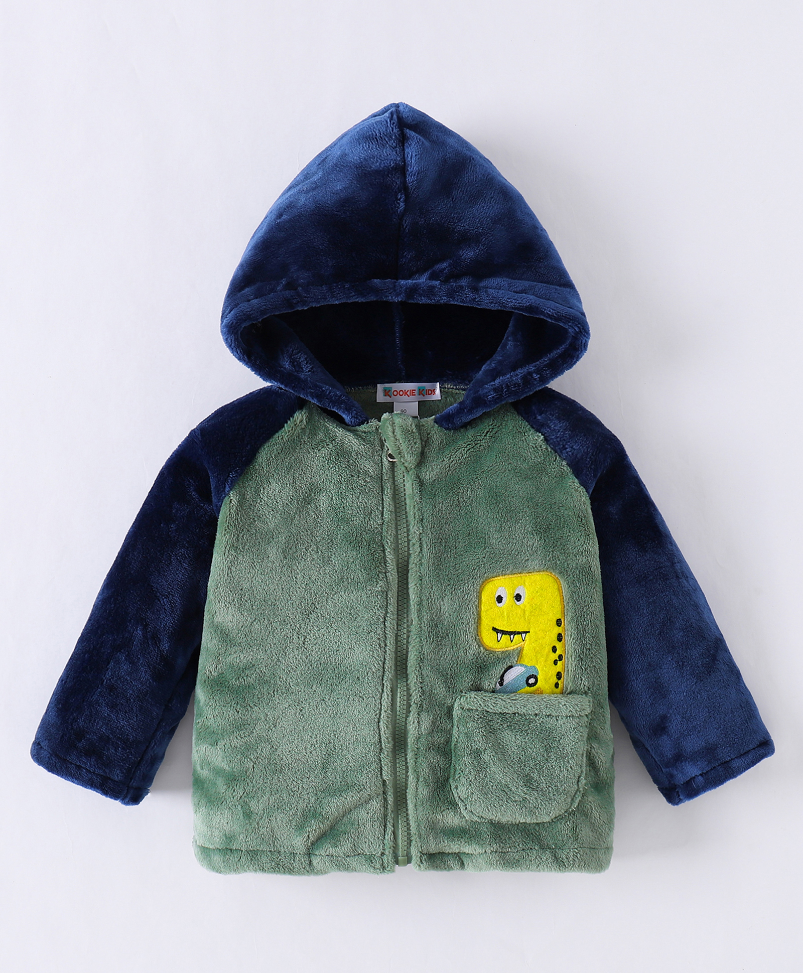 Kookie Kids Full Raglan Sleeves Front Open Hooded  Sweatjacket With Dino Patch Detailing - Grey-picture-25