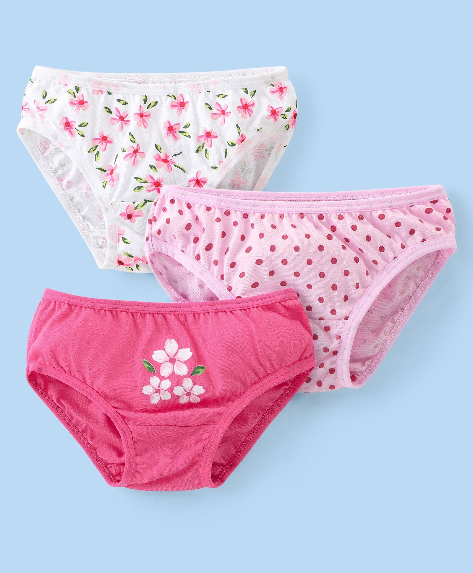 Babyhug 100% Cotton Panties Floral & Polka Dots Print Pack of 3 - Multicolour-image-24