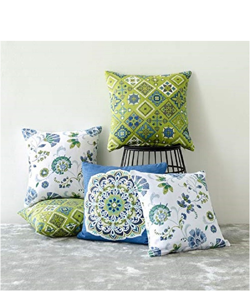 AAZEEM Printed Jute Cushion Cover - Set of 5 (Multicolor)