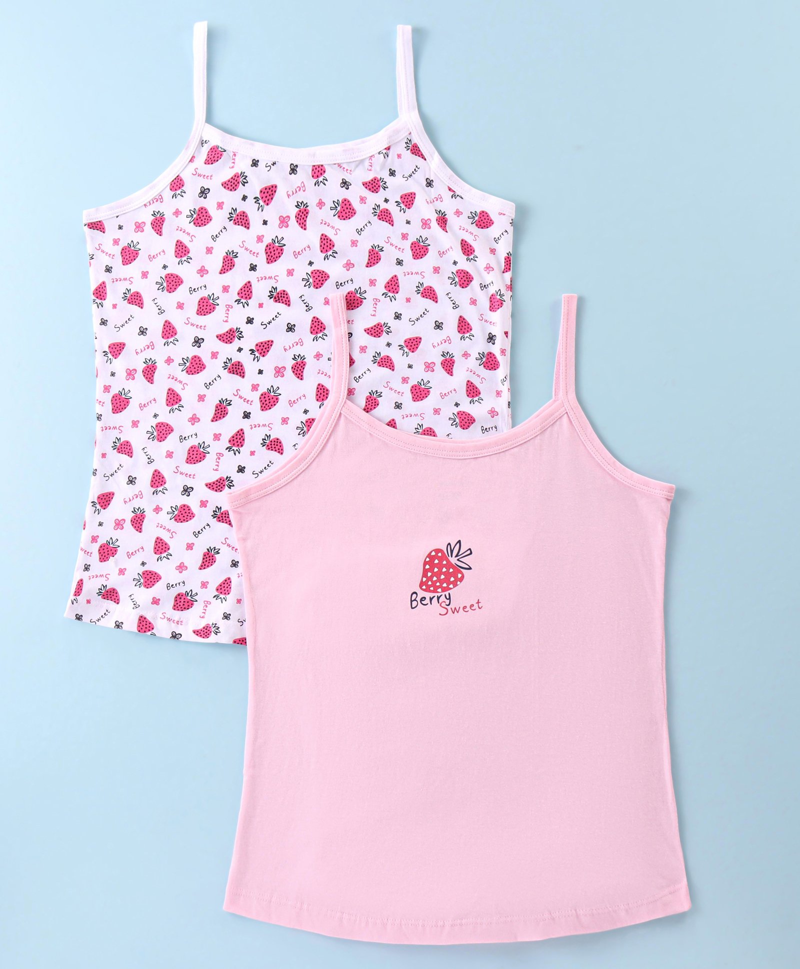 Bodycare Cotton Knit Singlet Sleeves Slips with Strawberry Print Pack of 2 - Off White & Baby Pink-image-44