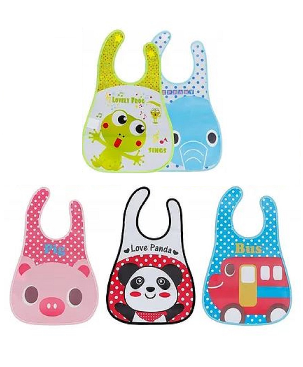 Adore Baby Plastic Bib/ Waterproof Quick Dry Sleeveless Printed Bibs Apron- Pack of 5 - Multicolor/ Multiprint-image-13