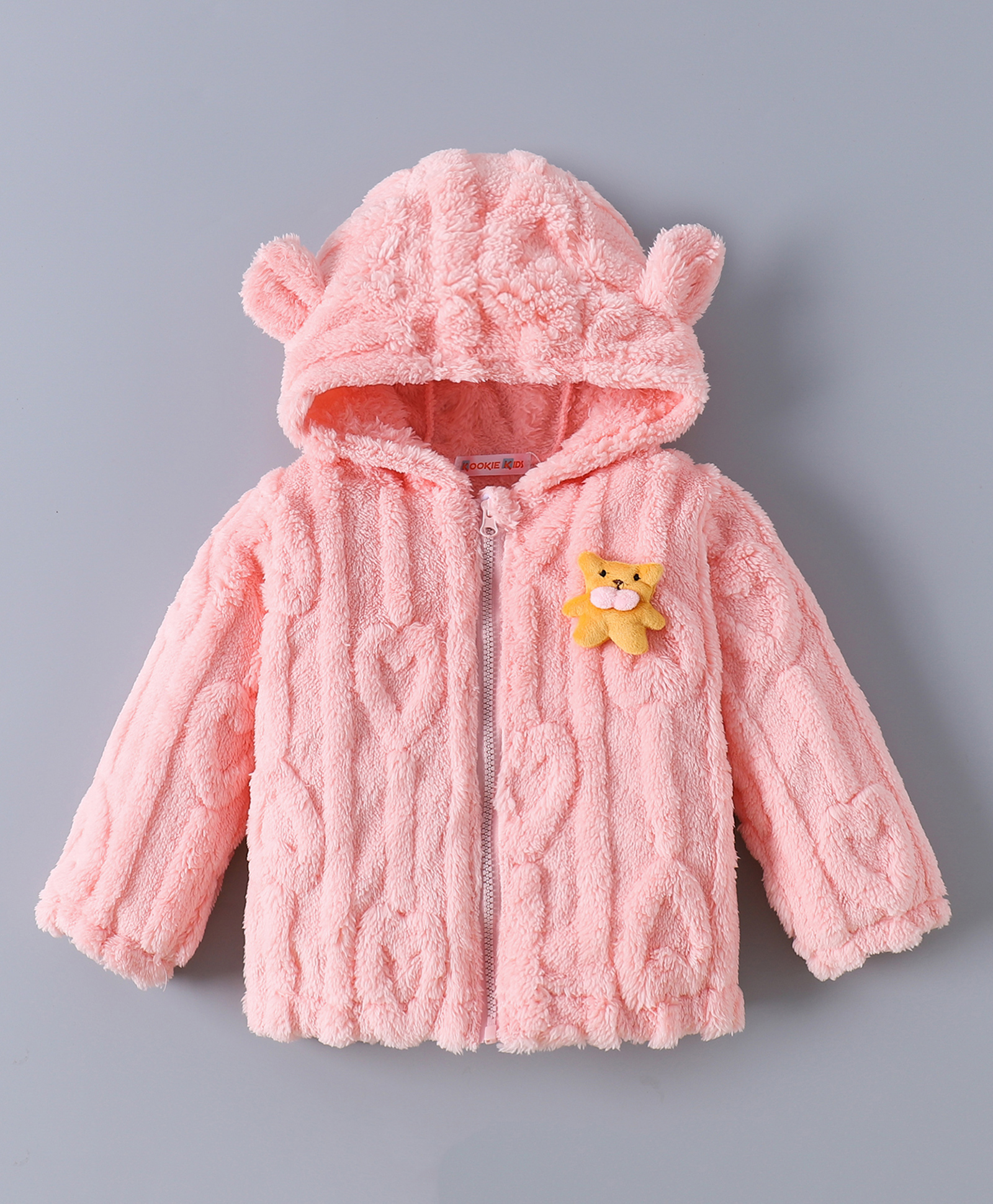 Kookie Kids Full Sleeves Hooded Sweatshirt With Ears & Teddy Bear Applique - Pink-picture-21
