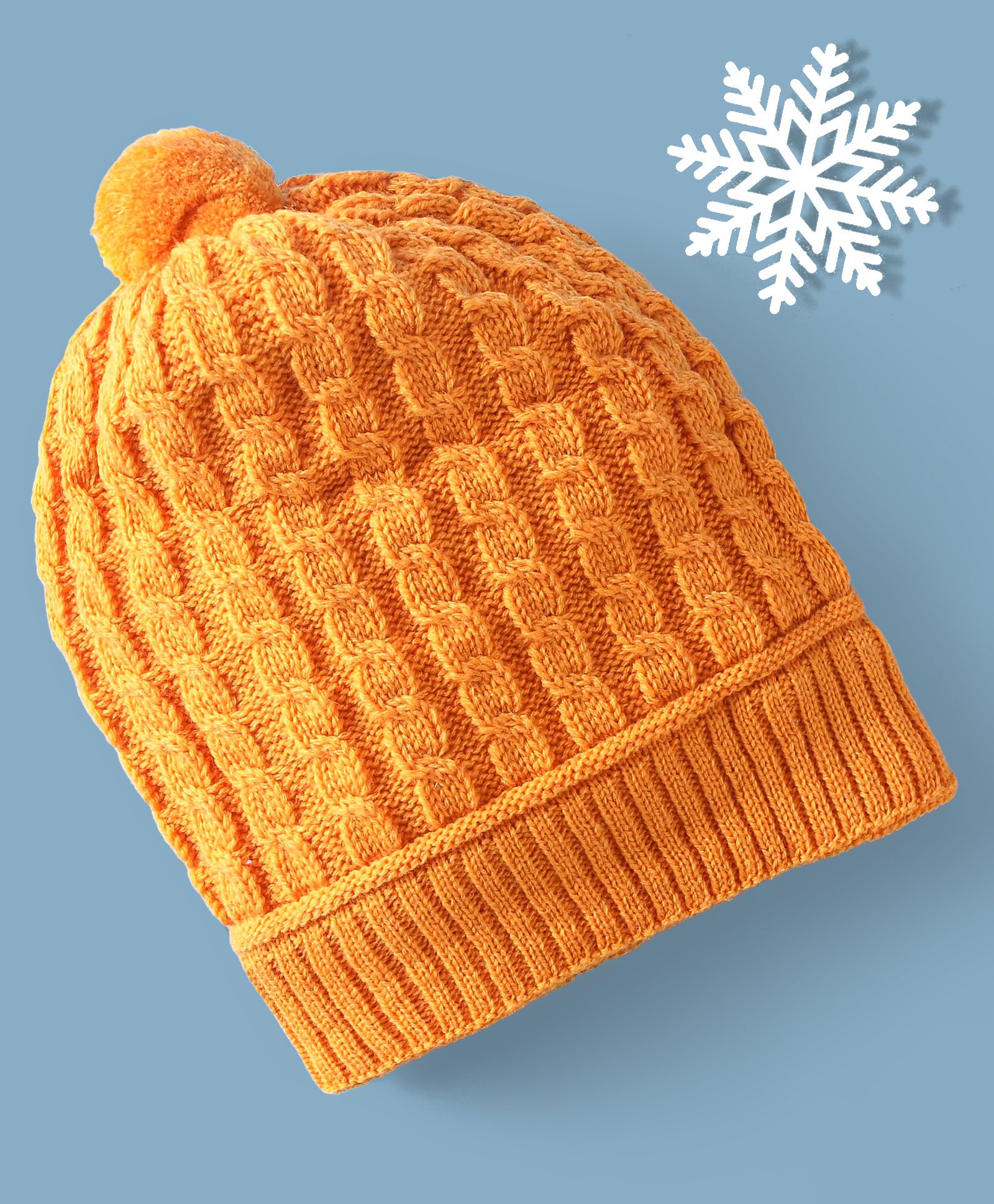 Babyhug Woollen Cable Knit Design Cap With Pom Pom - Yellow-image-14