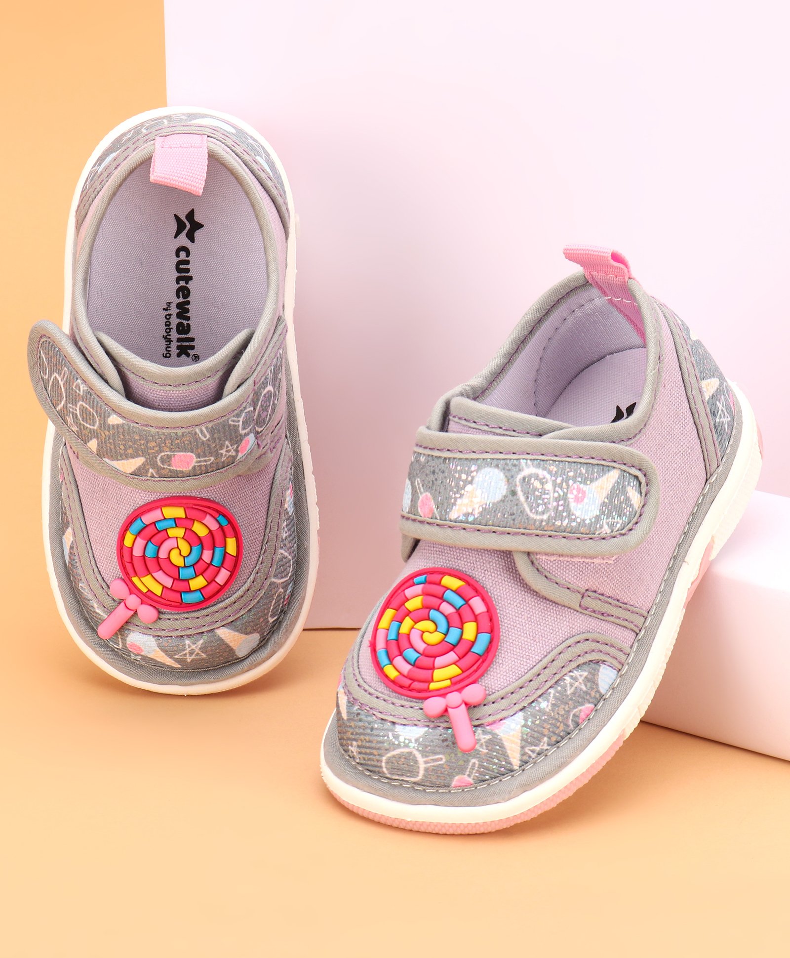 Cute Walk by Babyhug Velcro Closure & Candy Applique Casual Shoes - Grey-image-13