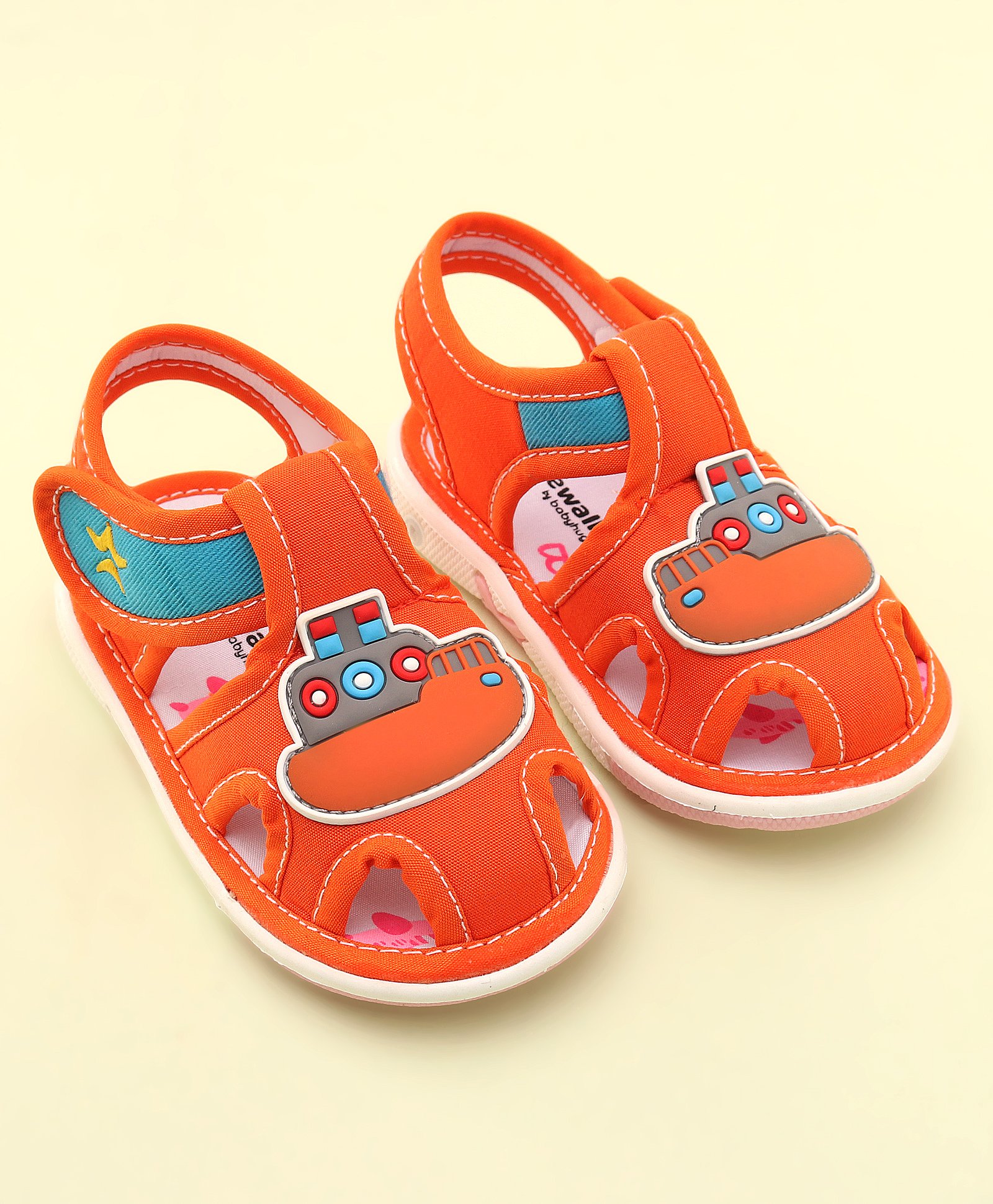 Cute Walk by Babyhug Velcro Closure Musical Sandals with Ship Applique -Orange-picture-27