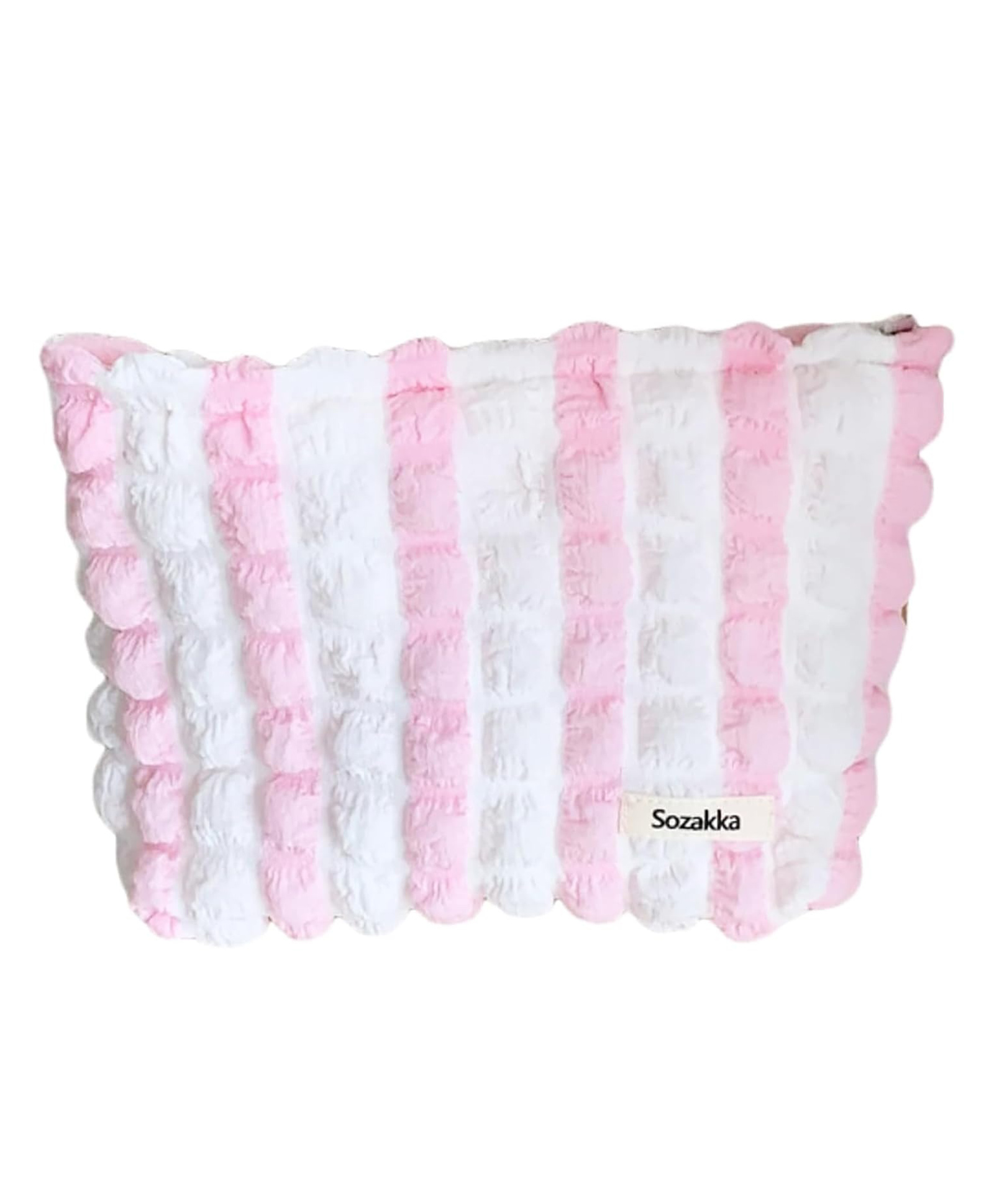 House of Quirk Makeup Bag Cute Makeup Bag Small Cosmetic Pouch Aesthetic Stuff Puffy Preppy Makeup Bag (White/Pink)-image-2