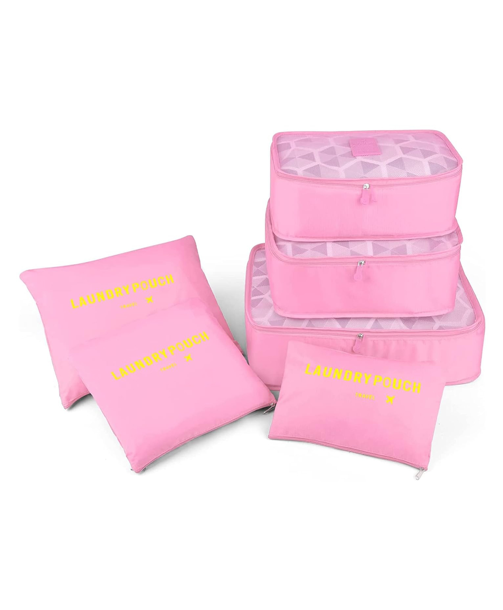 House of Quirk Polyester 6Pcs/1Set Travel Storage Bag Storage Clothes Bag Luggage Case Bag Suitcase Underwear Organizer Make Up Organizer Bag (Baby Pink)-image-35